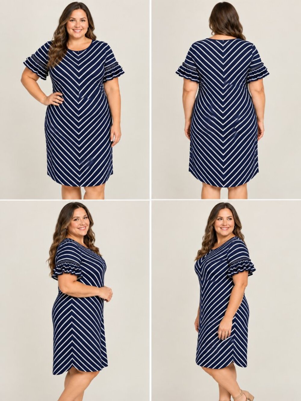 Kim Rogers Navy & White Striped V-Neck Ruffle Sleeve Midi Dress, Size 1X 💙 - Picture 2 of 10